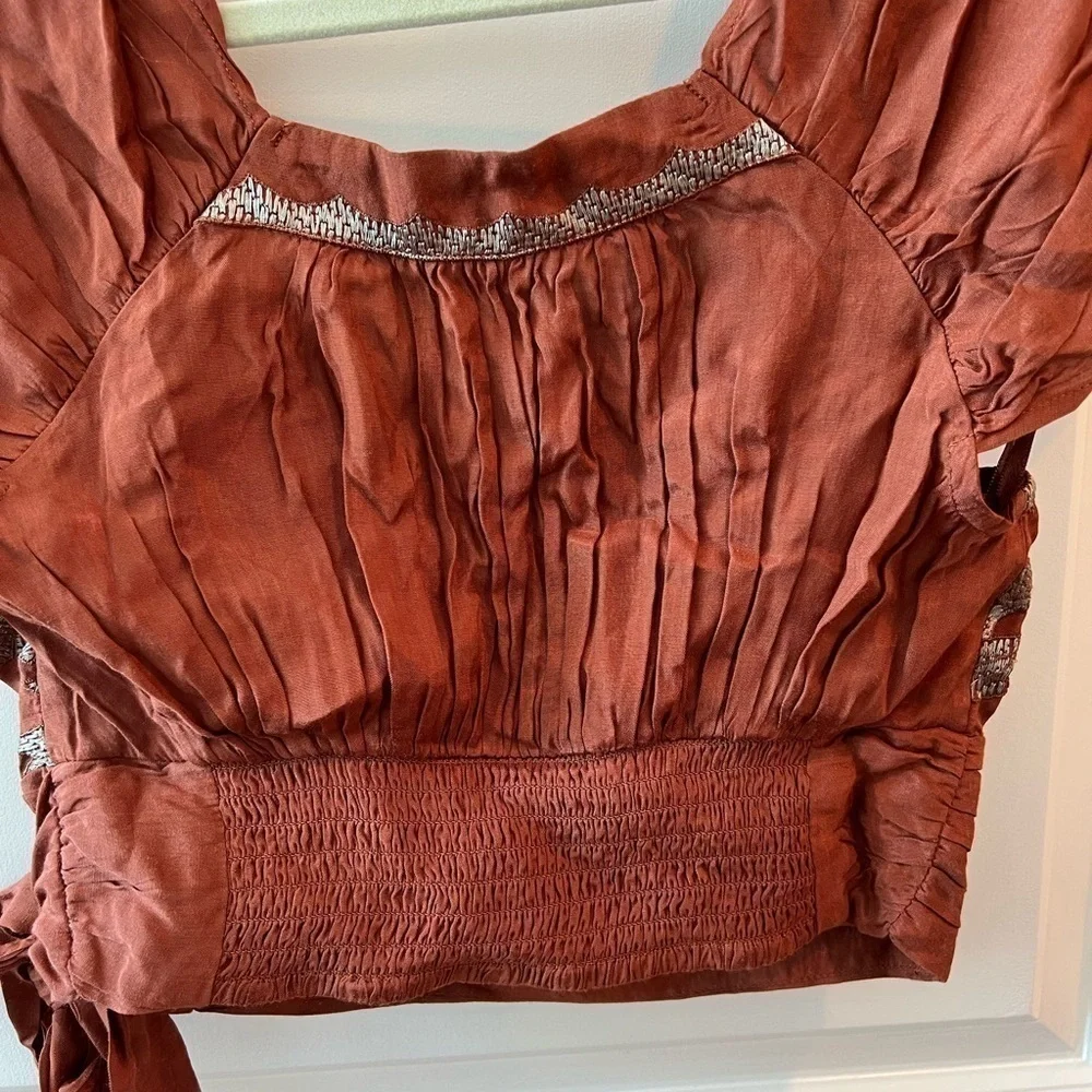 Free People Sahara Embroidered Top In Rust Combo Size XS